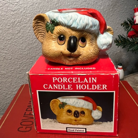 vintage porcelain Votive koala in santa hat,Christmas decor - Picture 1 of 11